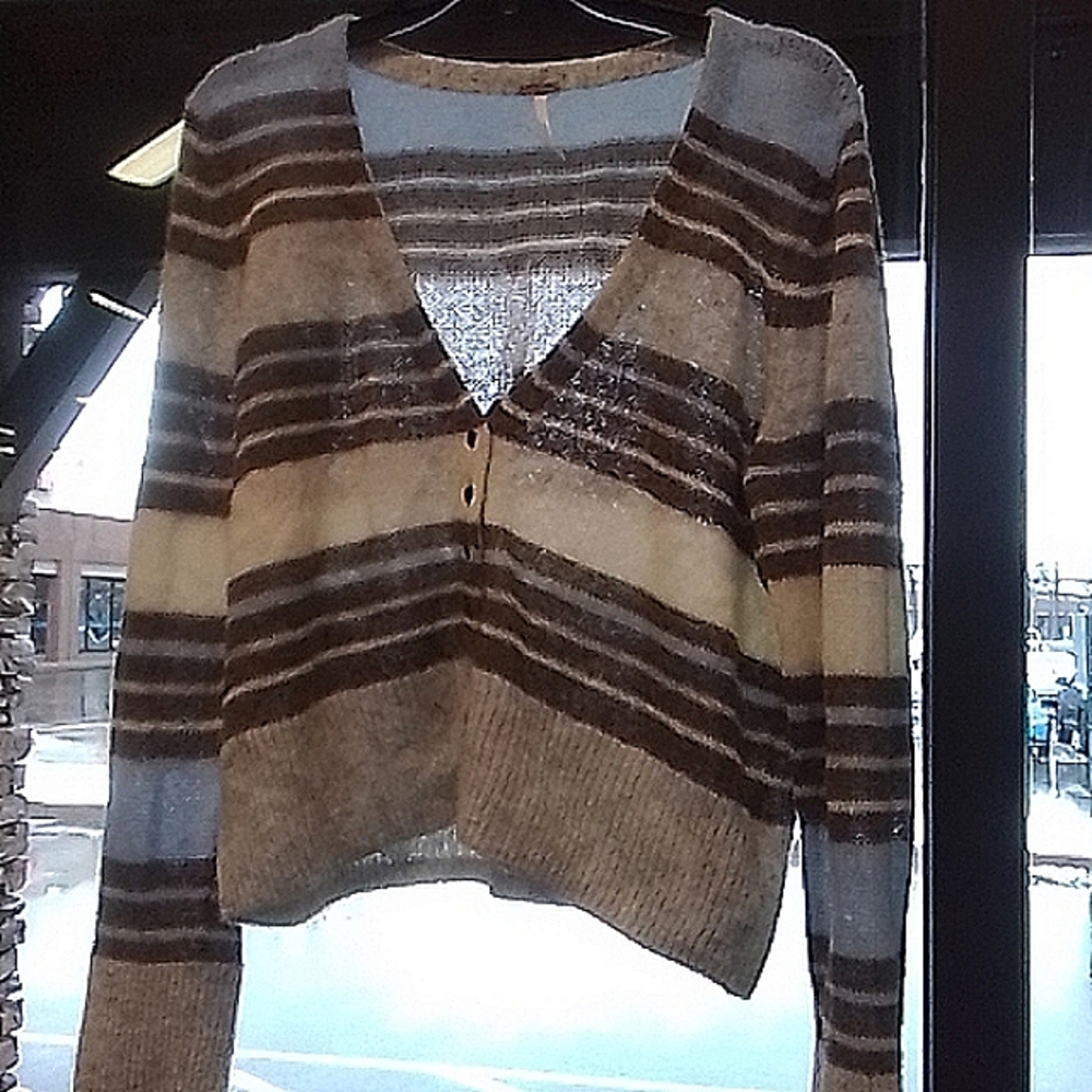 Free People Stripped Button Down Sweater | Size L | EUC